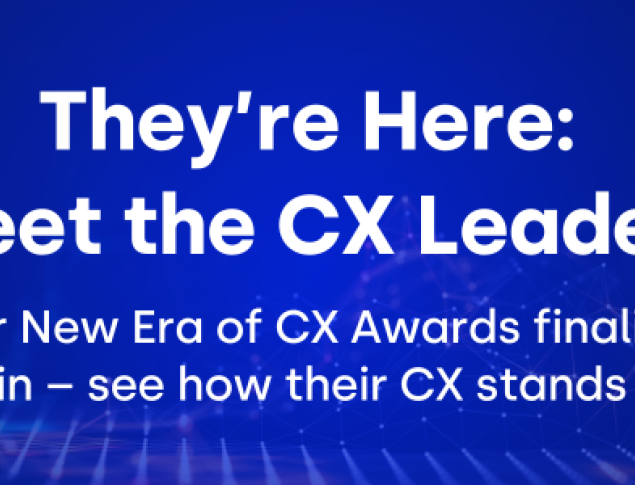 "They're Here: Meet the CX Leaders" in white text on blue background